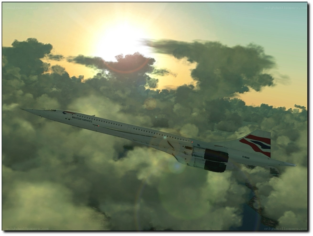 Concorde flying above clouds