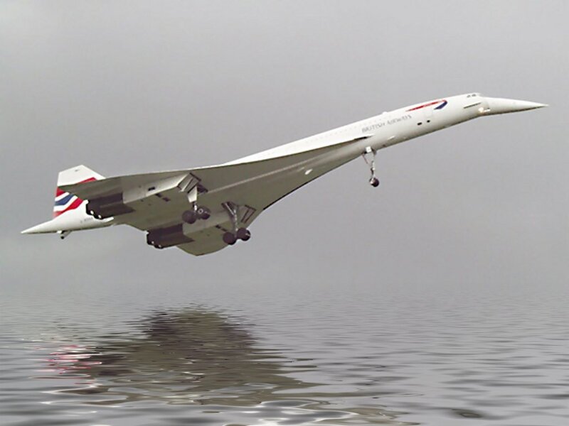 Concorde flying over water