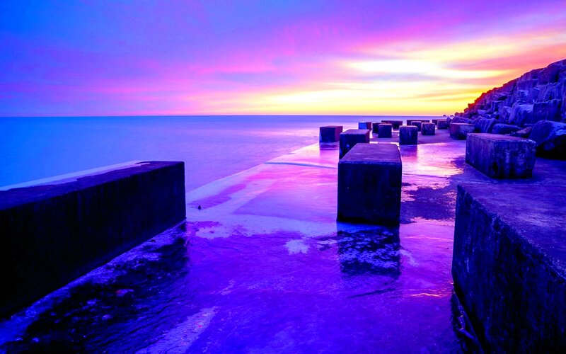 Concrete Blocks at Sunset — Purple