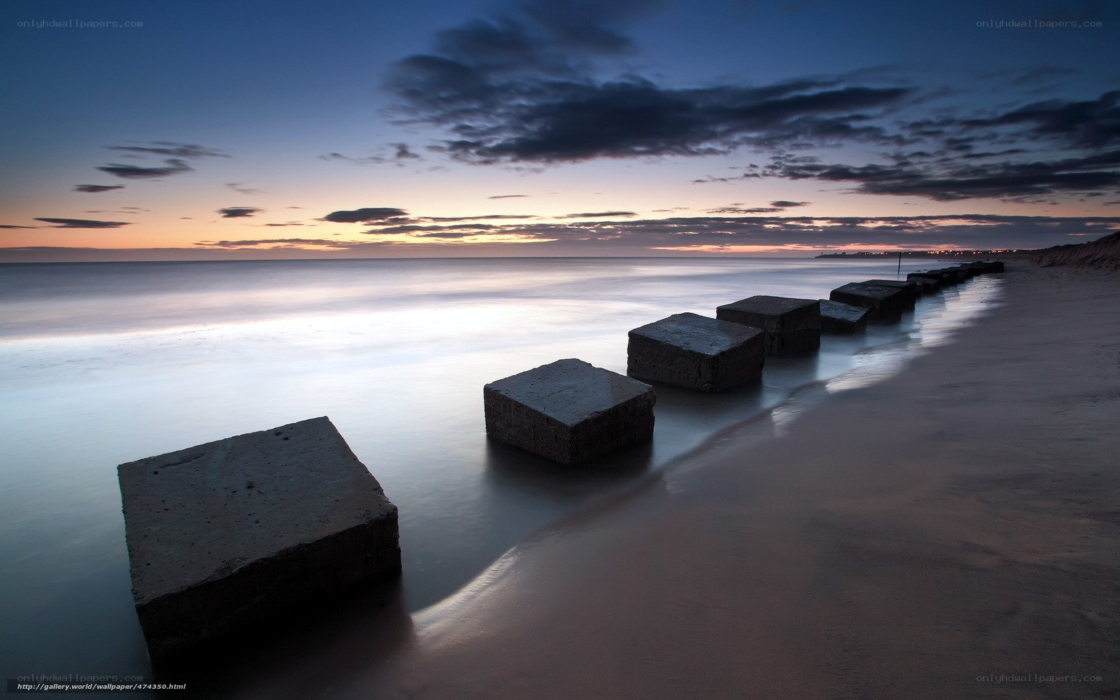 Concrete blocks at sunset