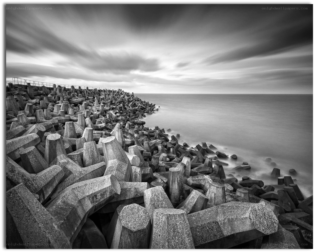 Concrete breakwaters at the coast