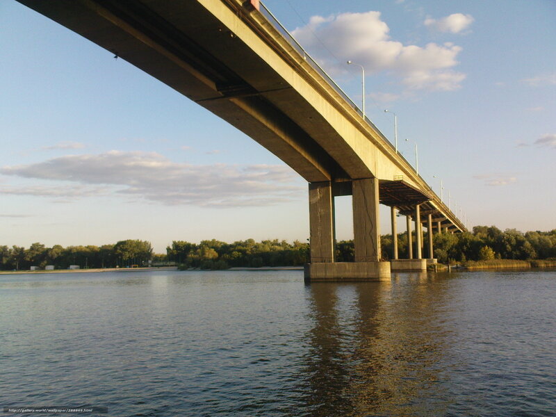 Concrete Bridge over River — Blue, Serene, Afternoon