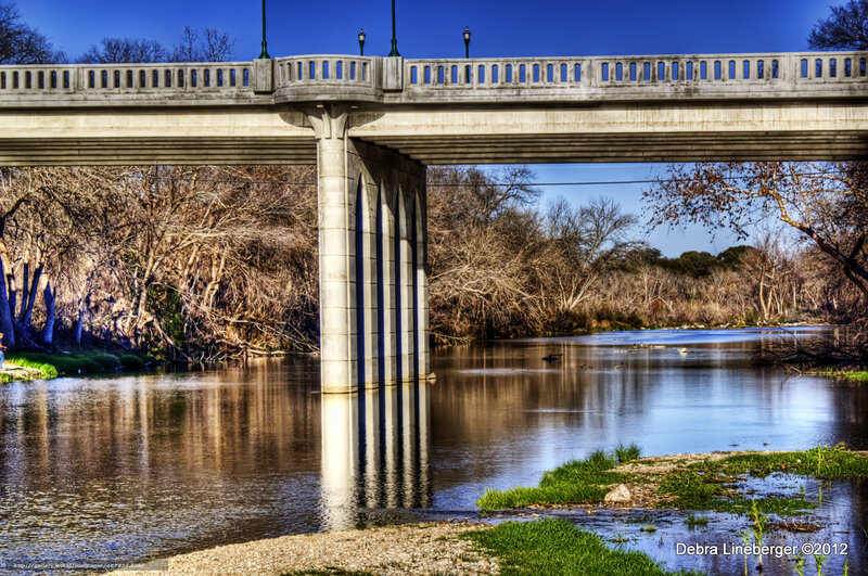 Concrete Bridge over River — Blue, Serene, Autumn