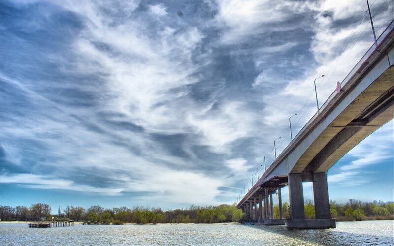 Concrete Bridge over River — Blue