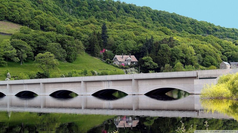Concrete Bridge over River — Green