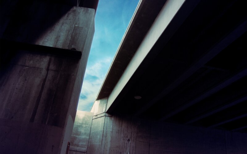 Concrete bridge underpass view