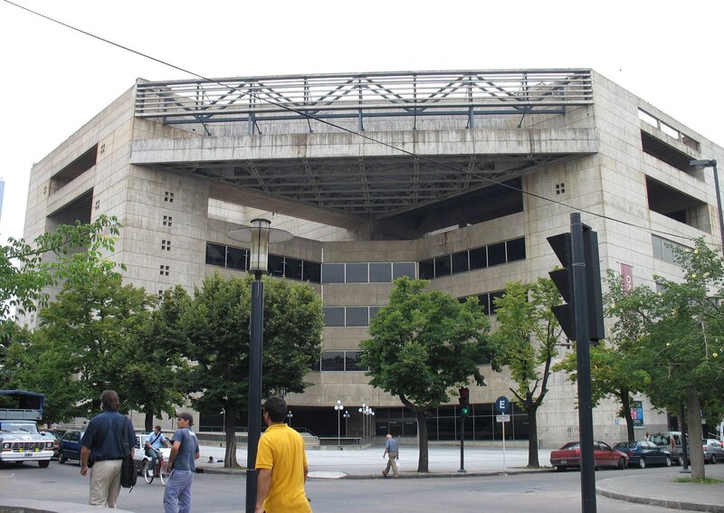 Concrete Building with Overpass