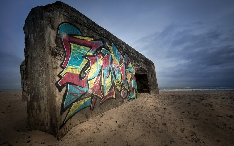 Concrete Bunker on Beach — Gray, Dramatic