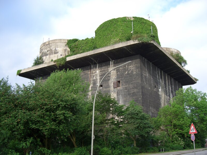 Concrete bunker with green roof