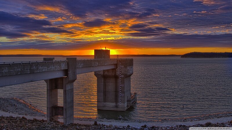 Concrete Dam at Sunset