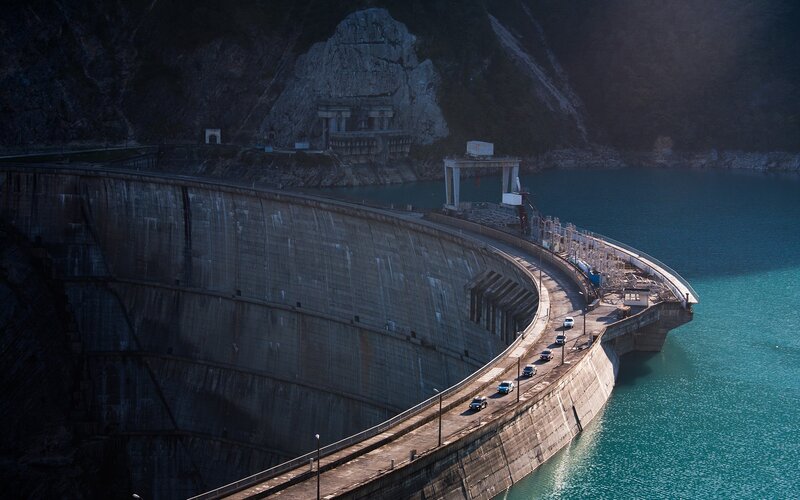 Concrete Dam with Cars