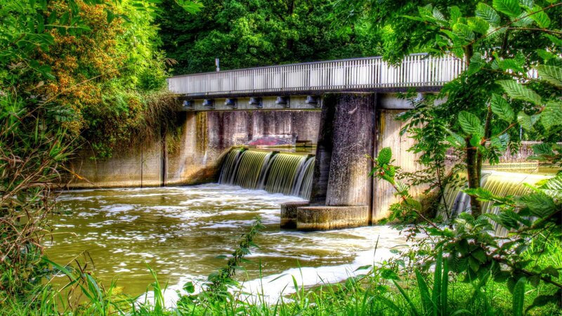 Concrete Dam with Waterfall — Green