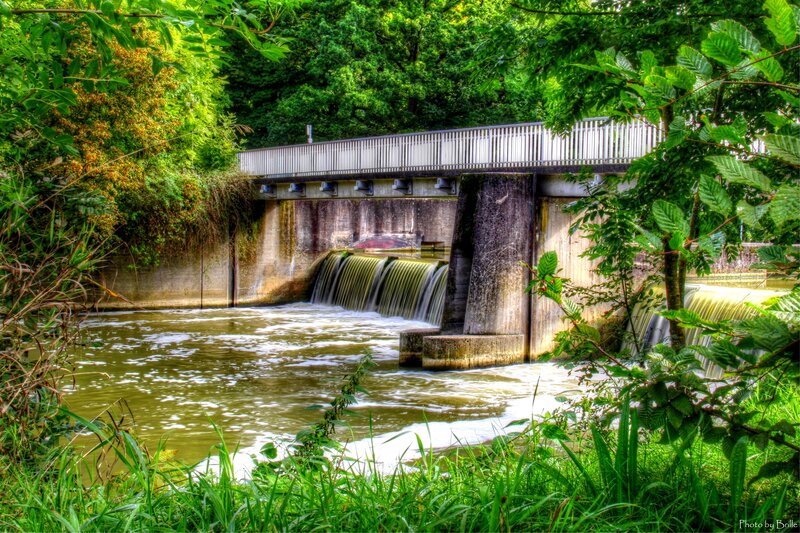 Concrete Dam with Waterfall