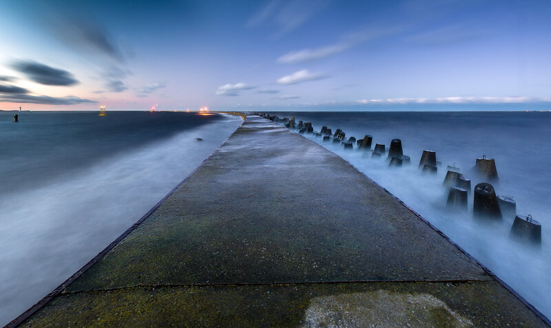 Concrete Pier at Dusk — Blue