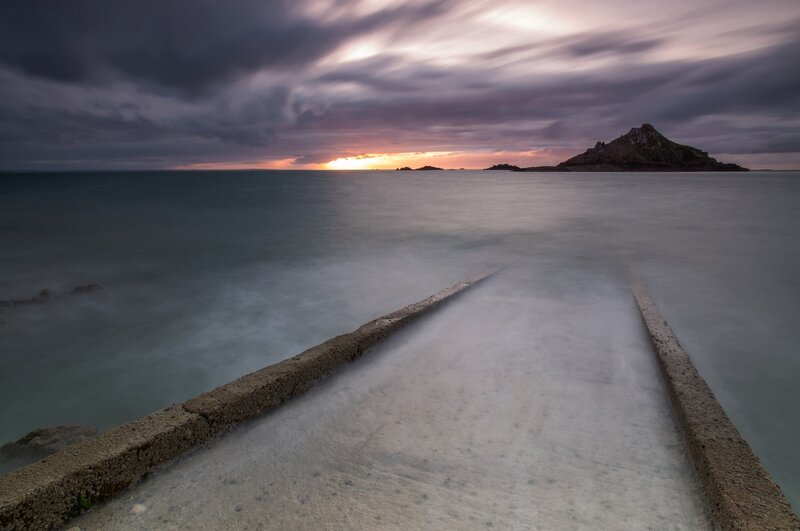 Concrete Pier at Sunset — Gray, Dramatic