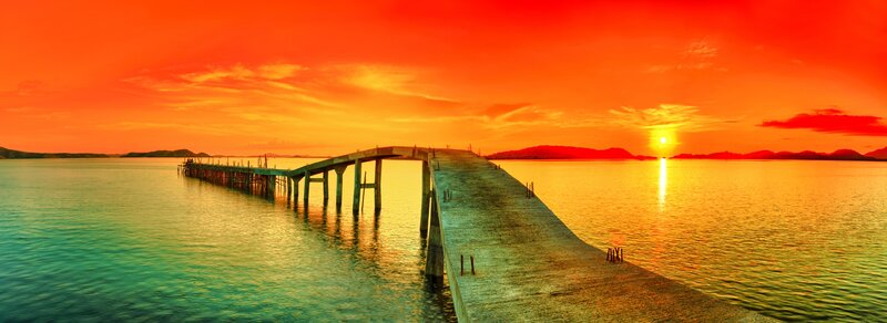 Concrete Pier at Sunset — Orange, Dramatic