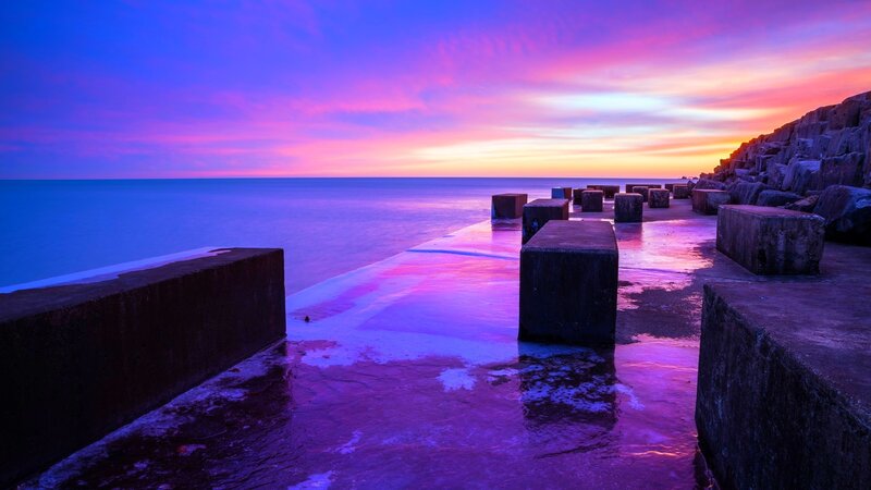 Concrete Pier at Sunset — Purple, Serene