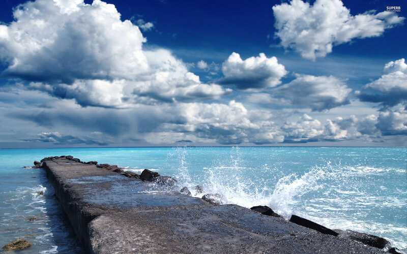 Concrete Pier in Ocean — Blue