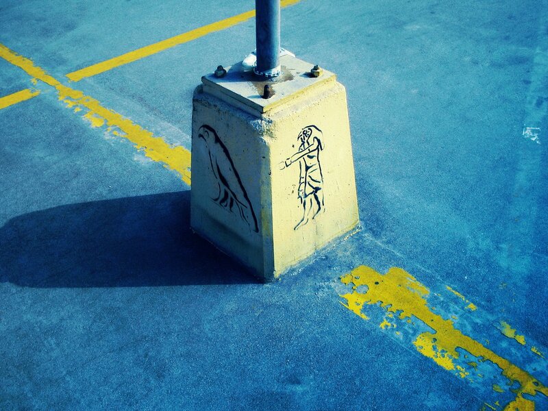 Concrete Pillar with Graffiti — Blue, Dramatic