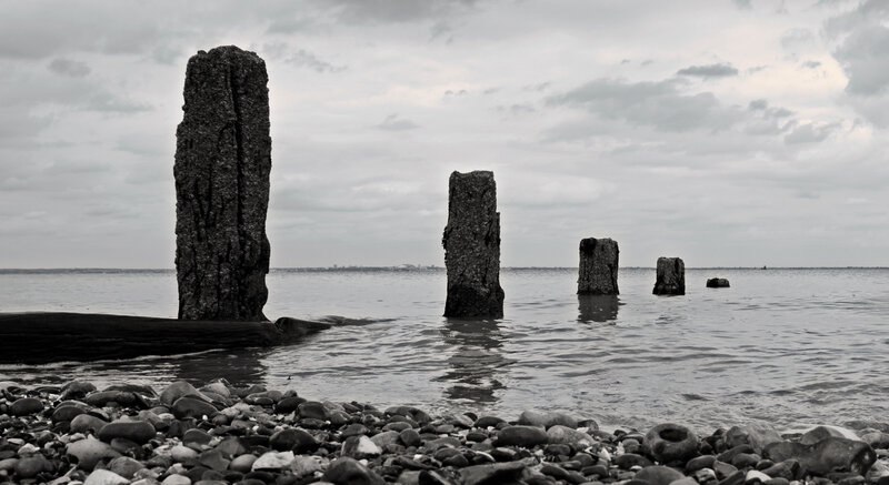 Concrete Pillars in Water — Black