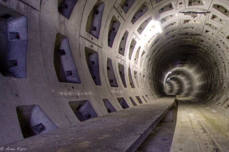 Concrete Tunnel Interior — Gray, Dramatic