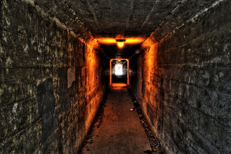 Concrete Tunnel Interior — Orange, Dramatic