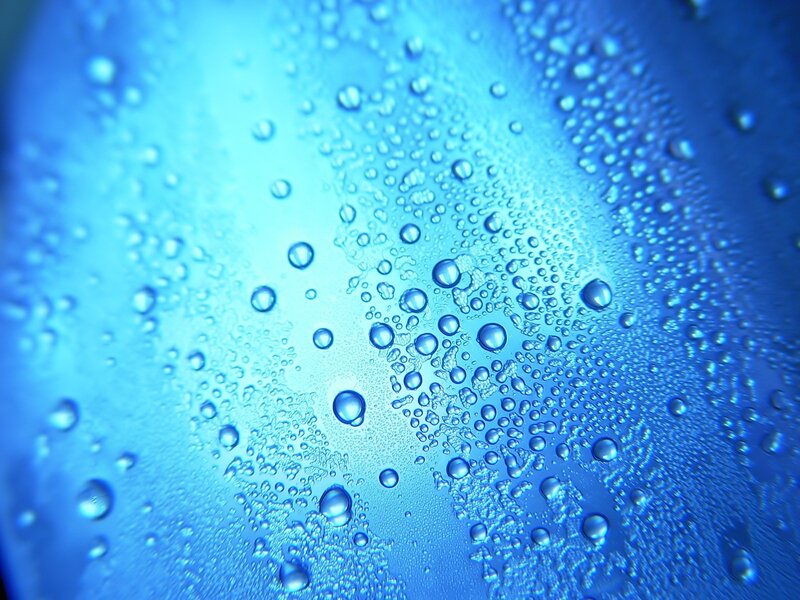 Condensation on Glass — Blue, Calm, Photograph, Drops, Bubbles