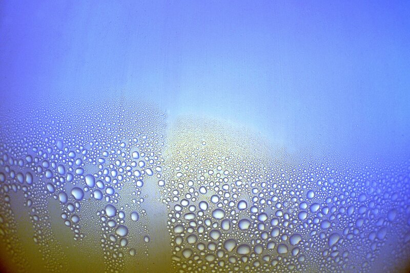 Condensation on Glass — Blue, Calm, Photograph