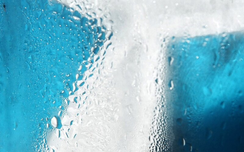 Condensation on Glass — Blue, Calm, Photograph, Water Droplets