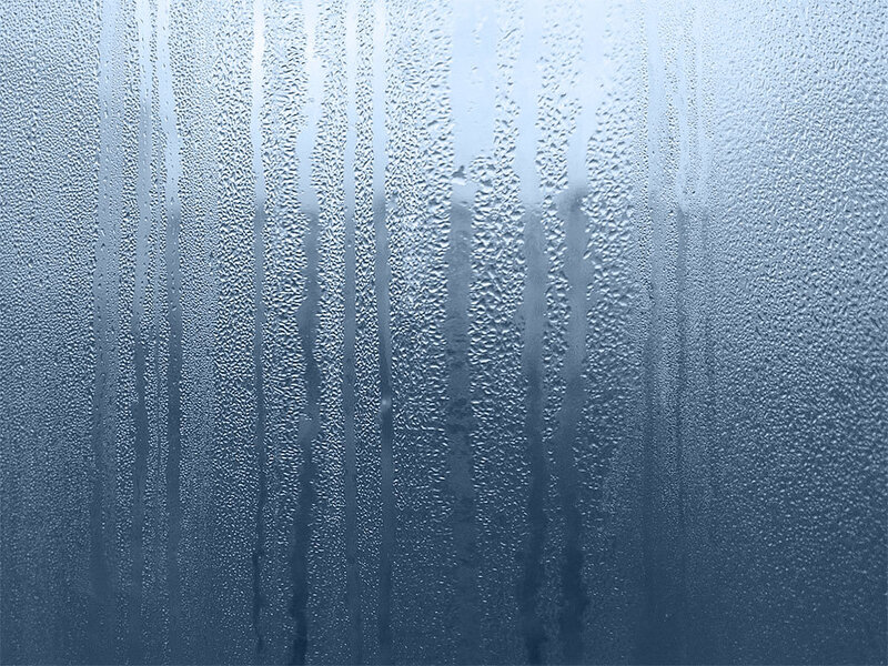 Condensation on Glass — Blue, Cool, Photograph, Droplets, Streaks, Gray