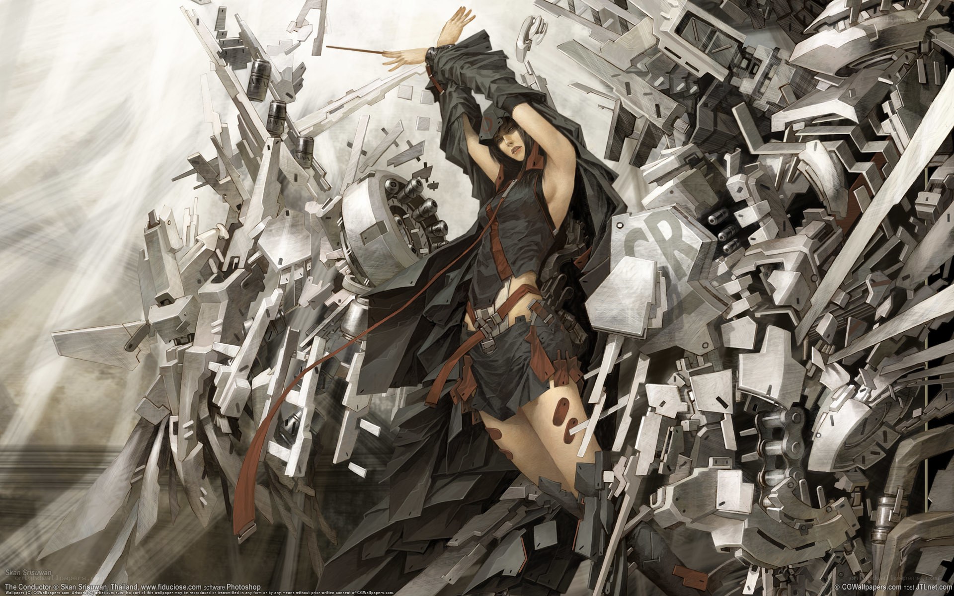 Conductor amidst mechanical debris