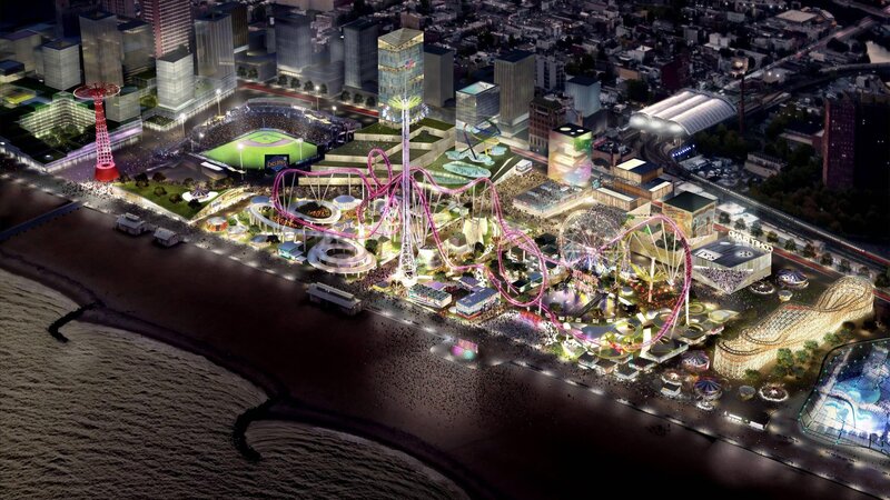 Coney Island amusement park at night