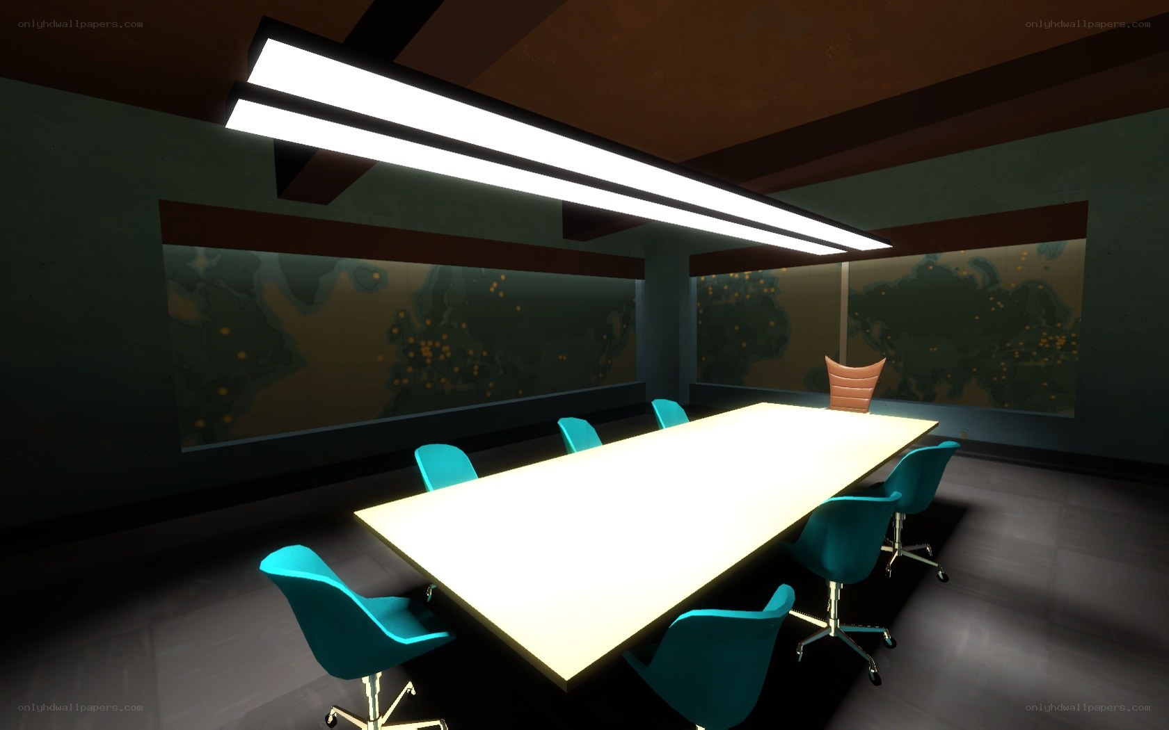 Conference room with world maps