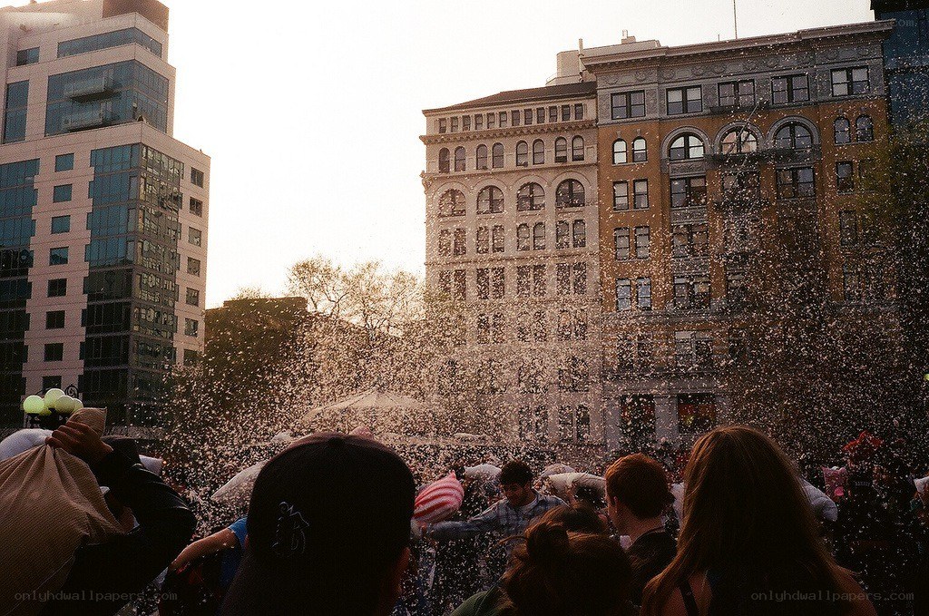 Confetti celebration in city
