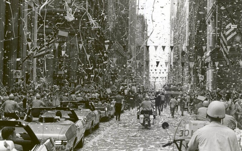 Confetti-filled parade street