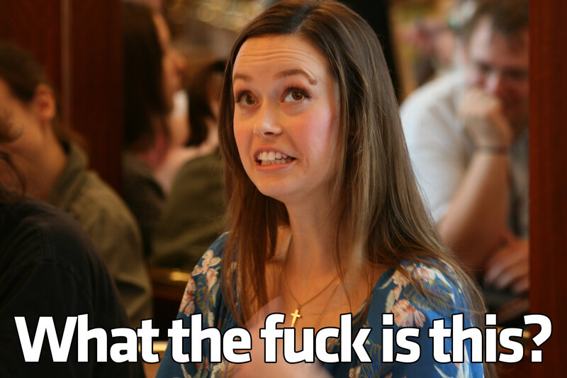 confused woman at restaurant
