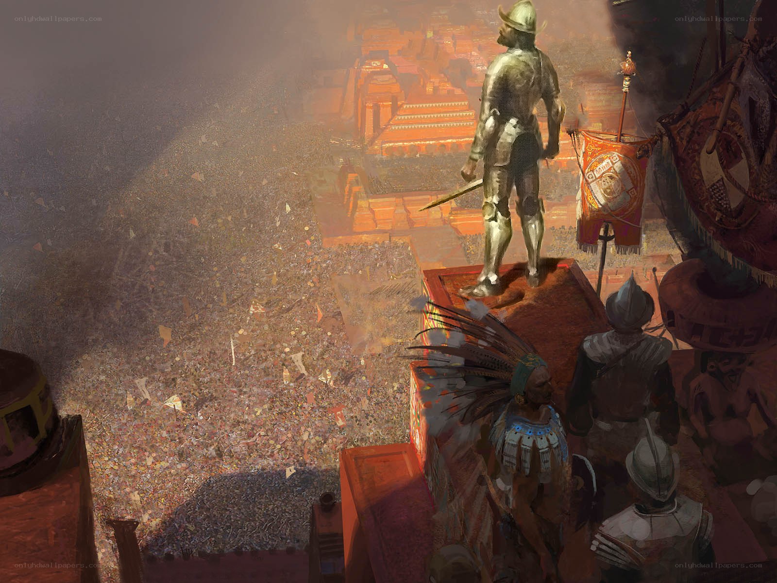 Conquistador overlooking a city