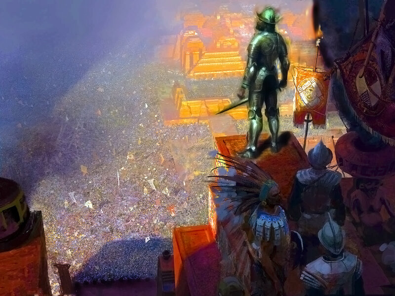 Conquistador overlooking a city
