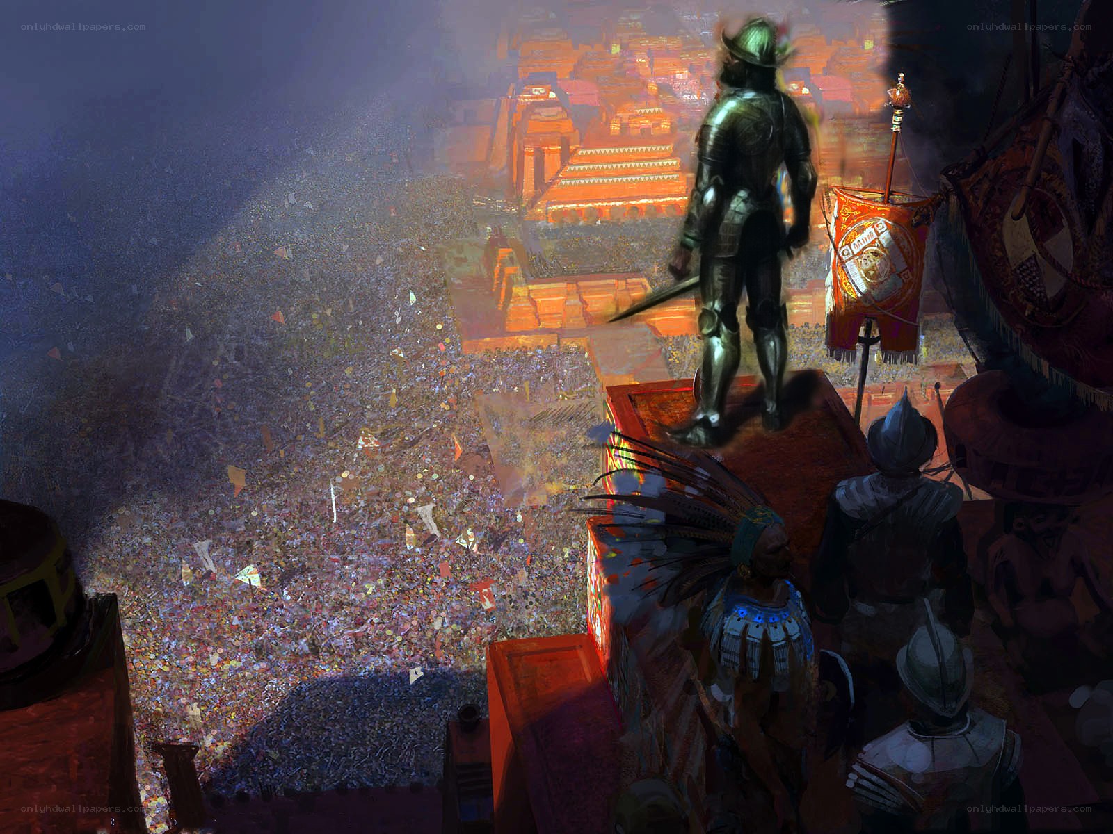Conquistador overlooking a city