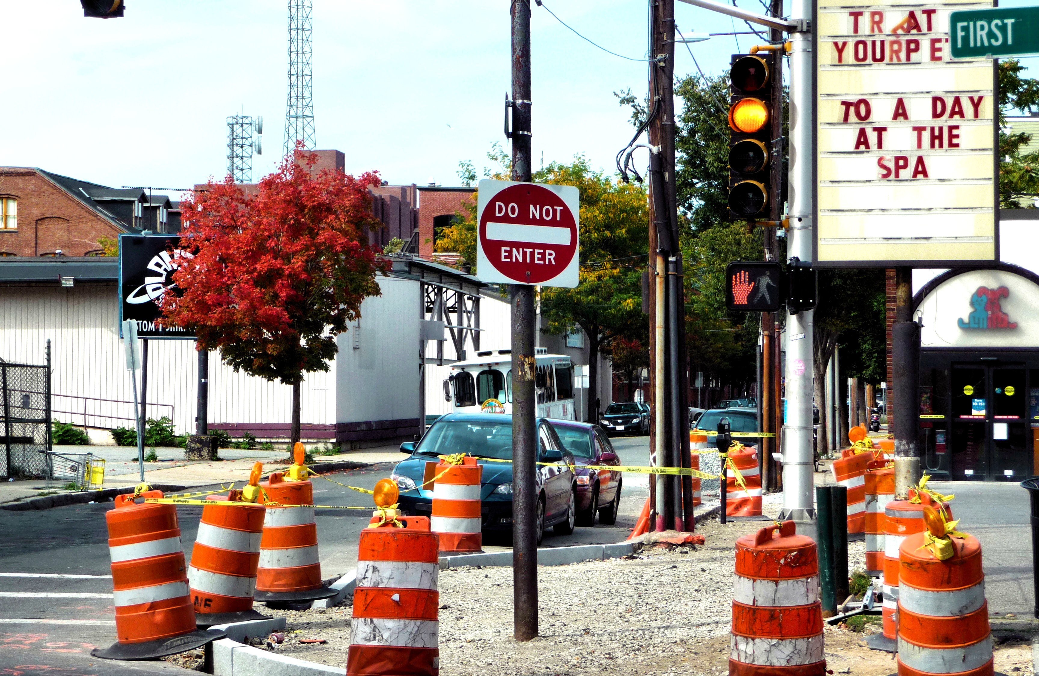 Construction barriers on a city street