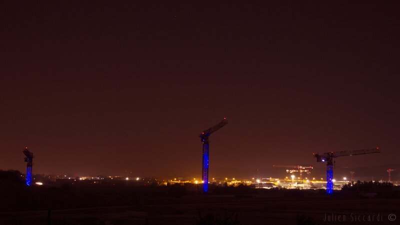 Construction Cranes at Night