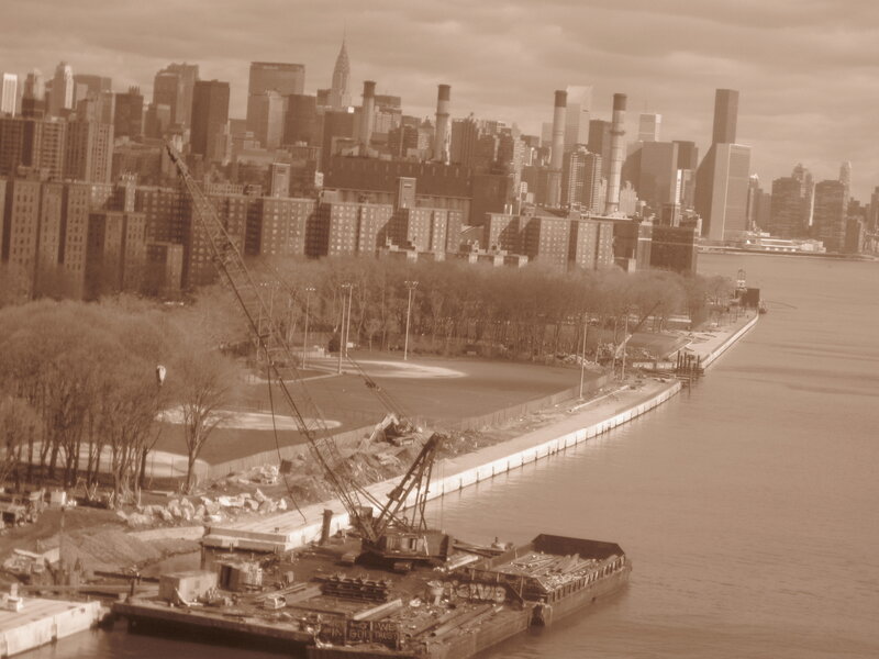 Construction near city waterfront