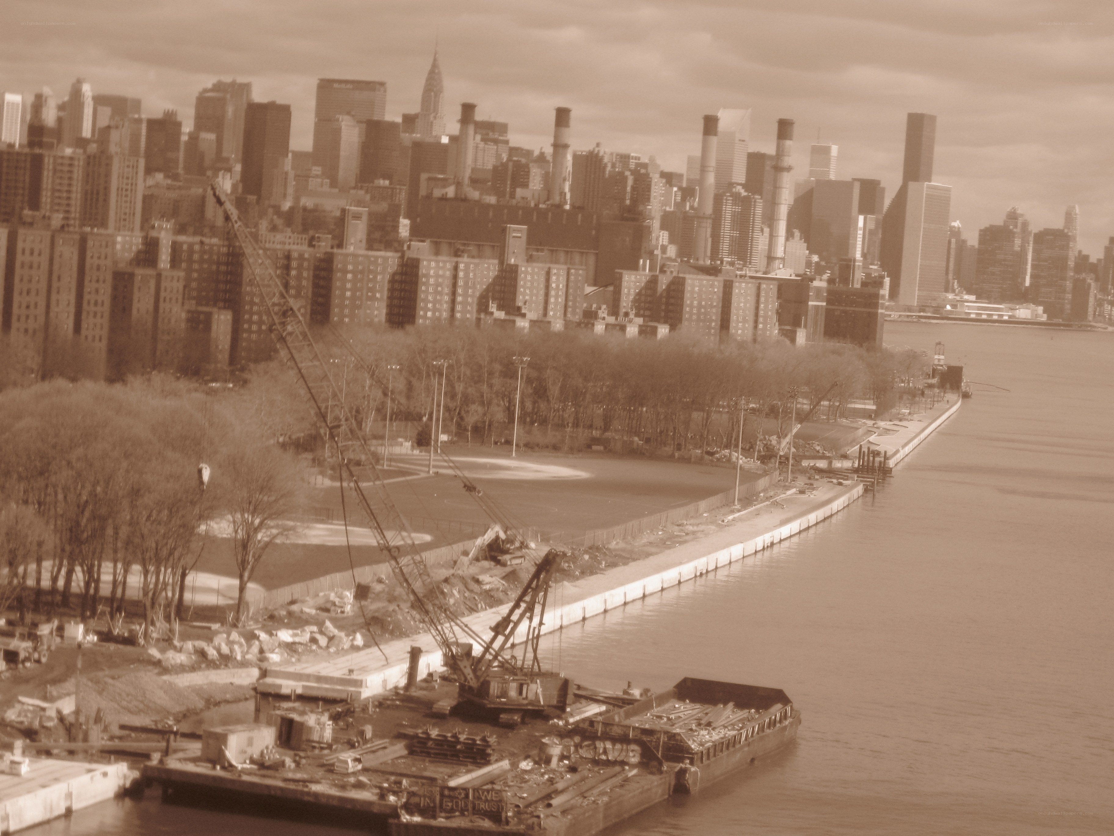 Construction near city waterfront
