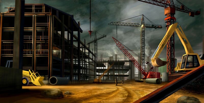 Construction site at dusk