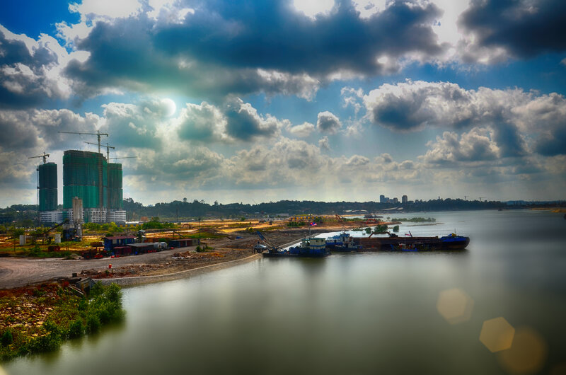 Construction Site by River — Blue