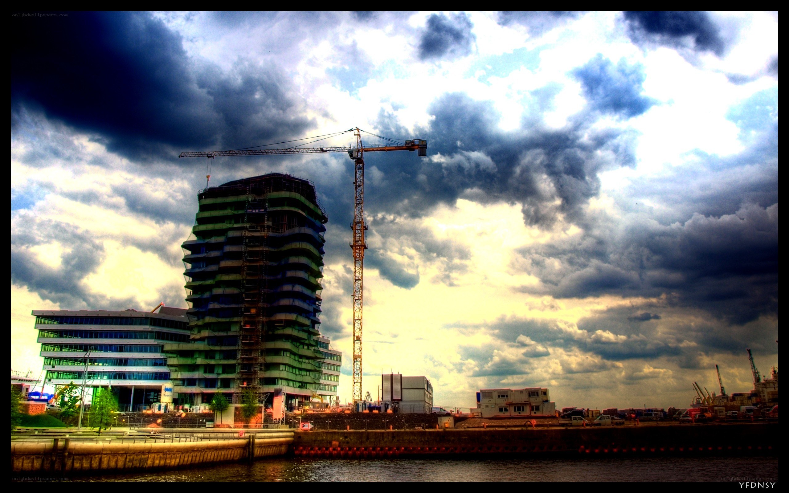 Construction site by the water