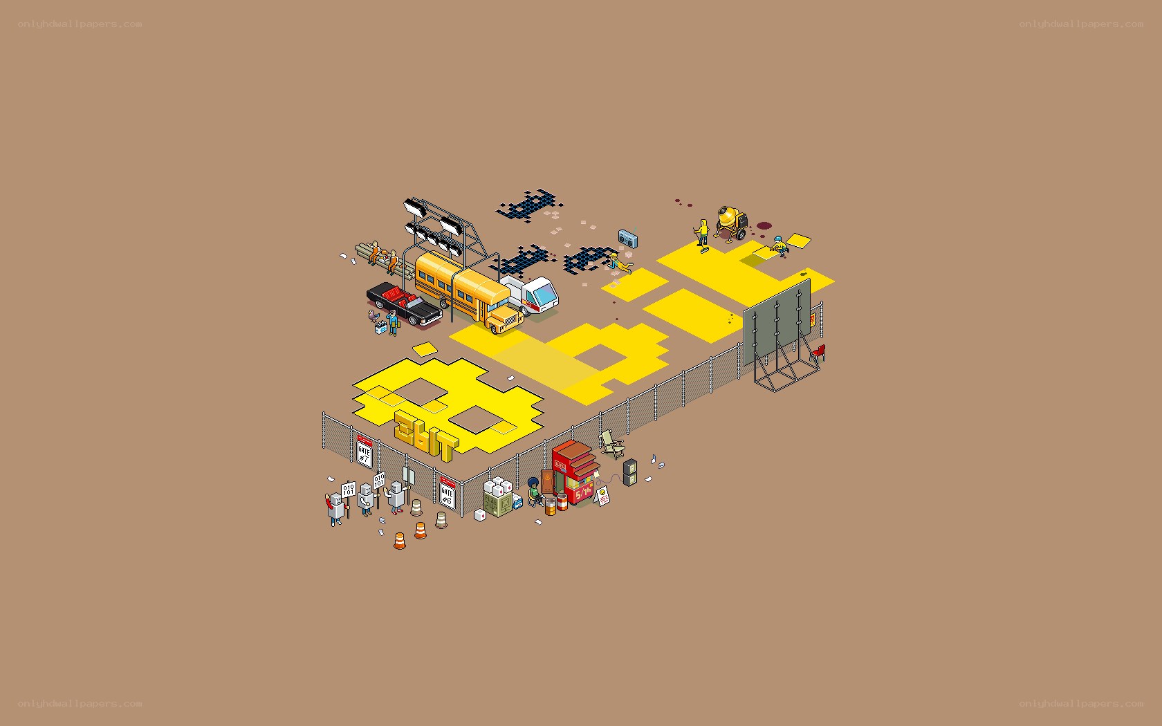 construction site with bitcoin art