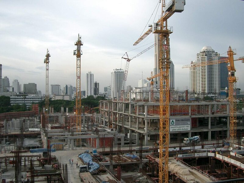 Construction Site with Cranes — Gray