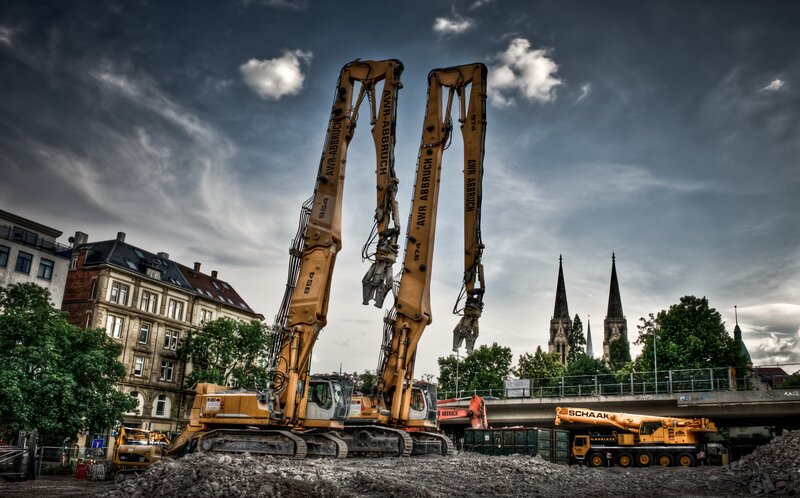 Construction site with excavators