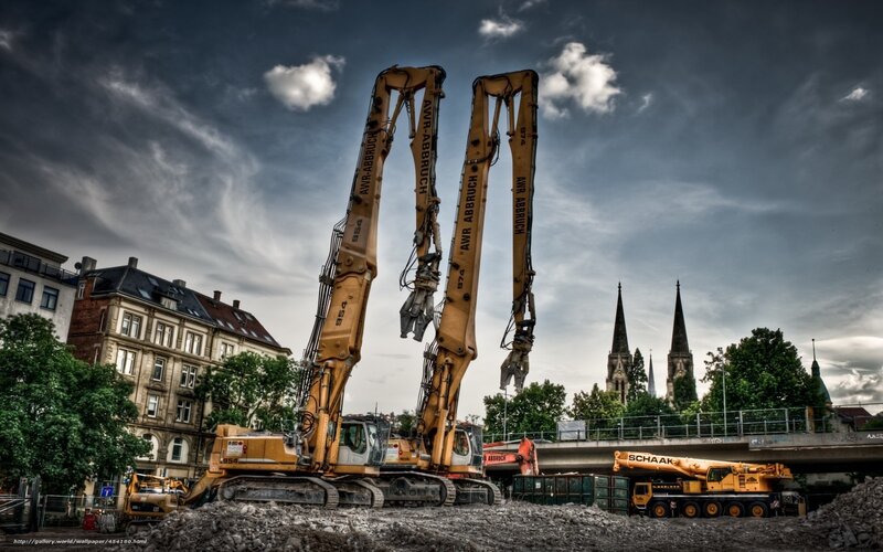 Construction site with excavators